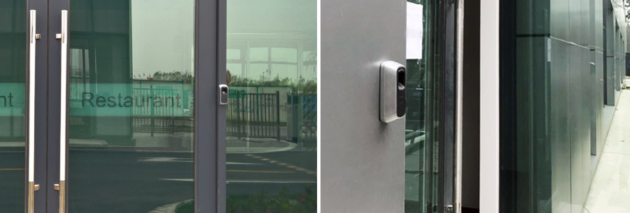M5戶外防水韋根指紋讀頭戶外鋁合金玻璃門使用案例